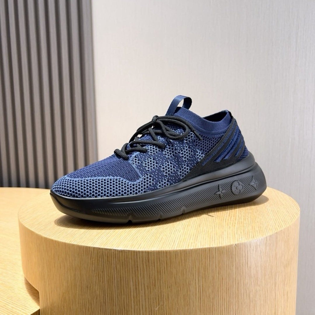 Louis Vuitton Gray Knit Sneakers — front