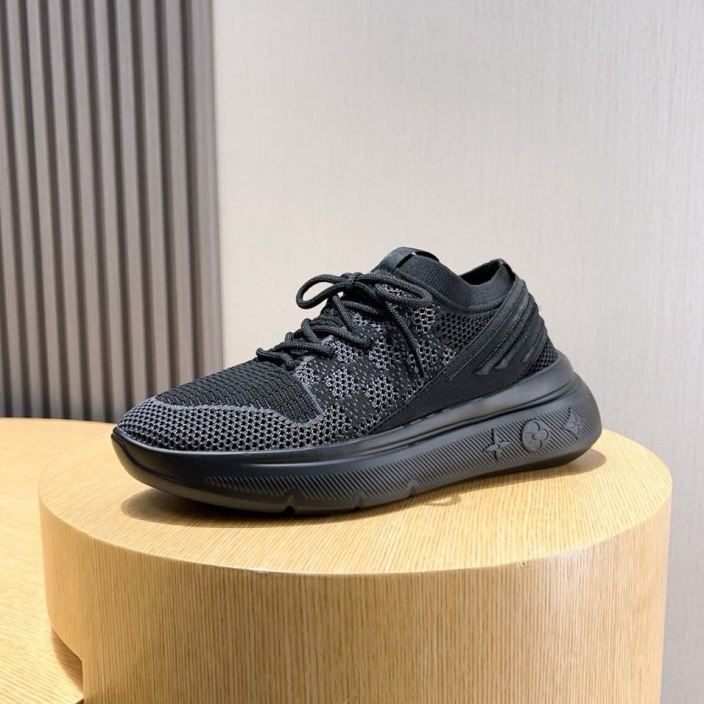 Louis Vuitton Gray Knit Sneakers — front
