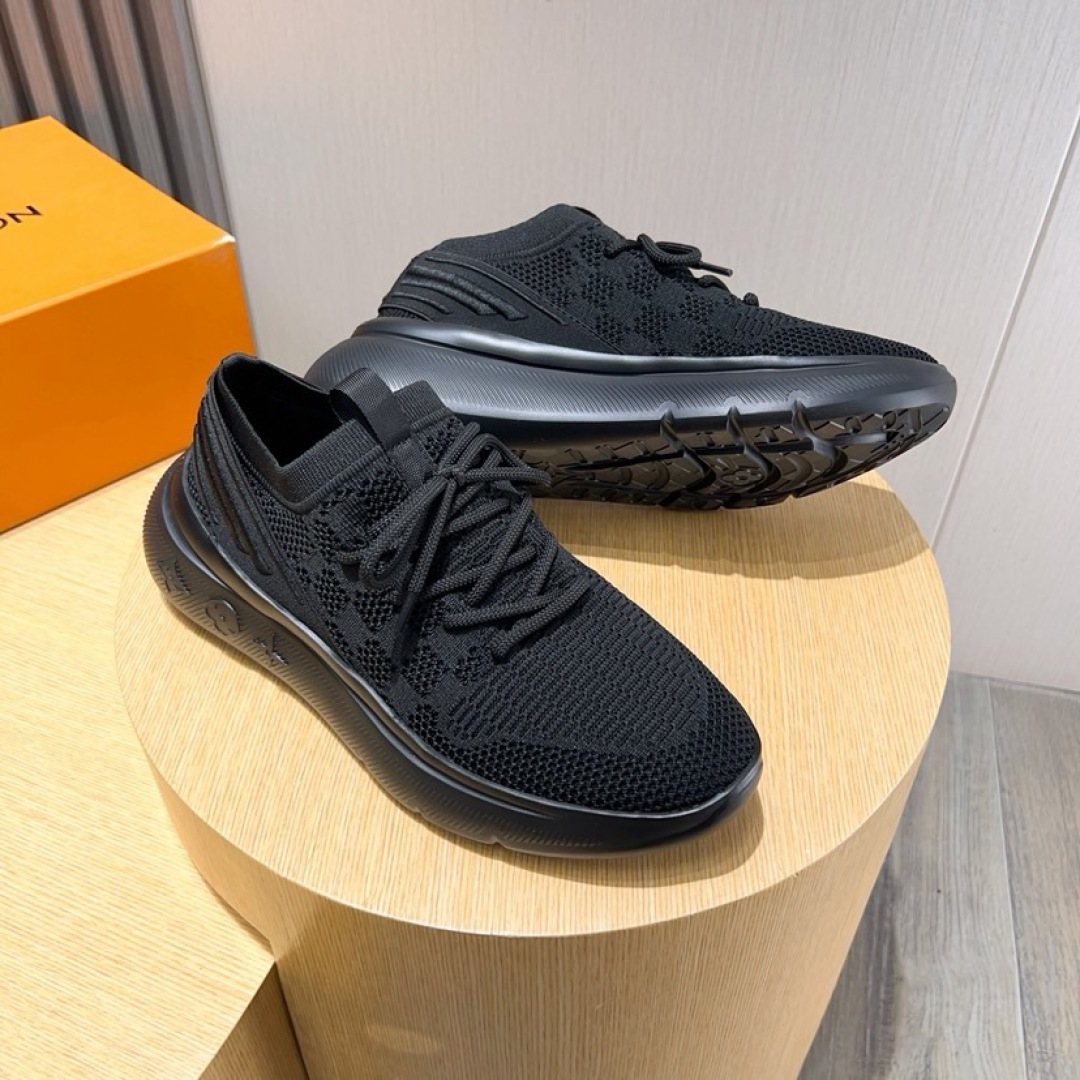 Louis Vuitton Gray Knit Sneakers — front