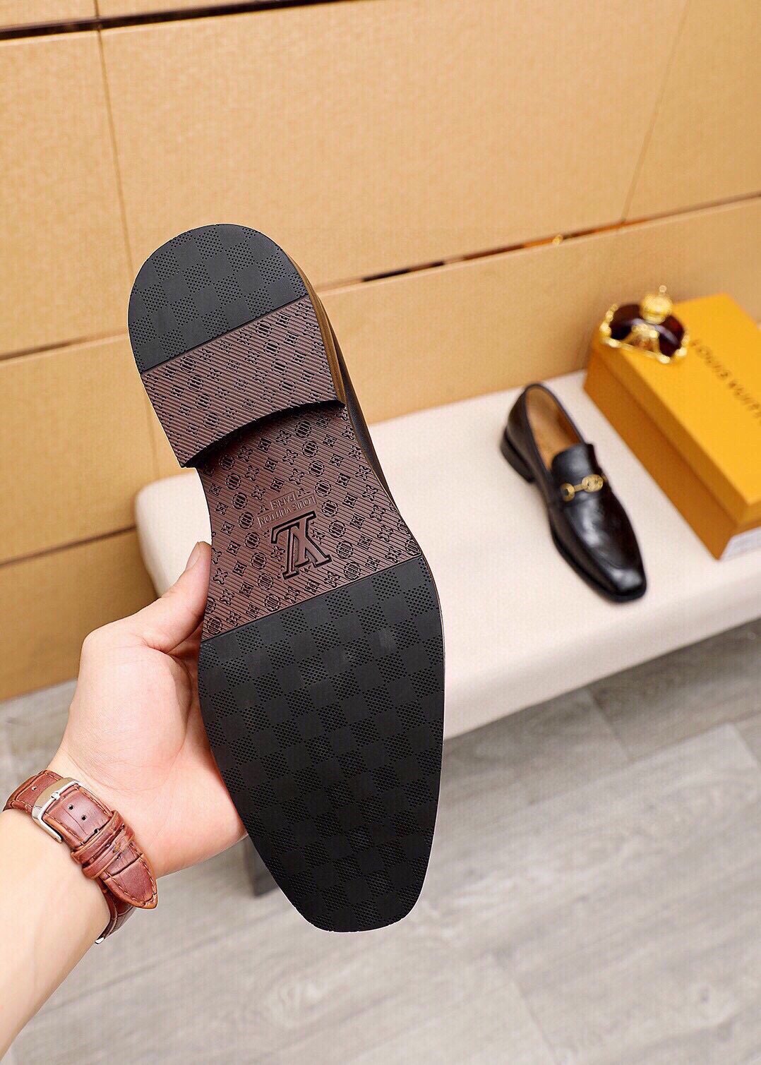 Louis Vuitton Embossed Buckle Loafers — detail