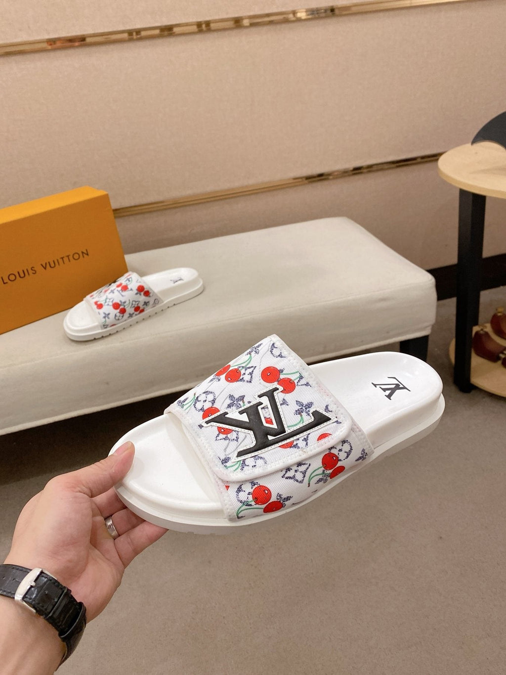 Louis Vuitton Graphic Print Slide Sandals — model