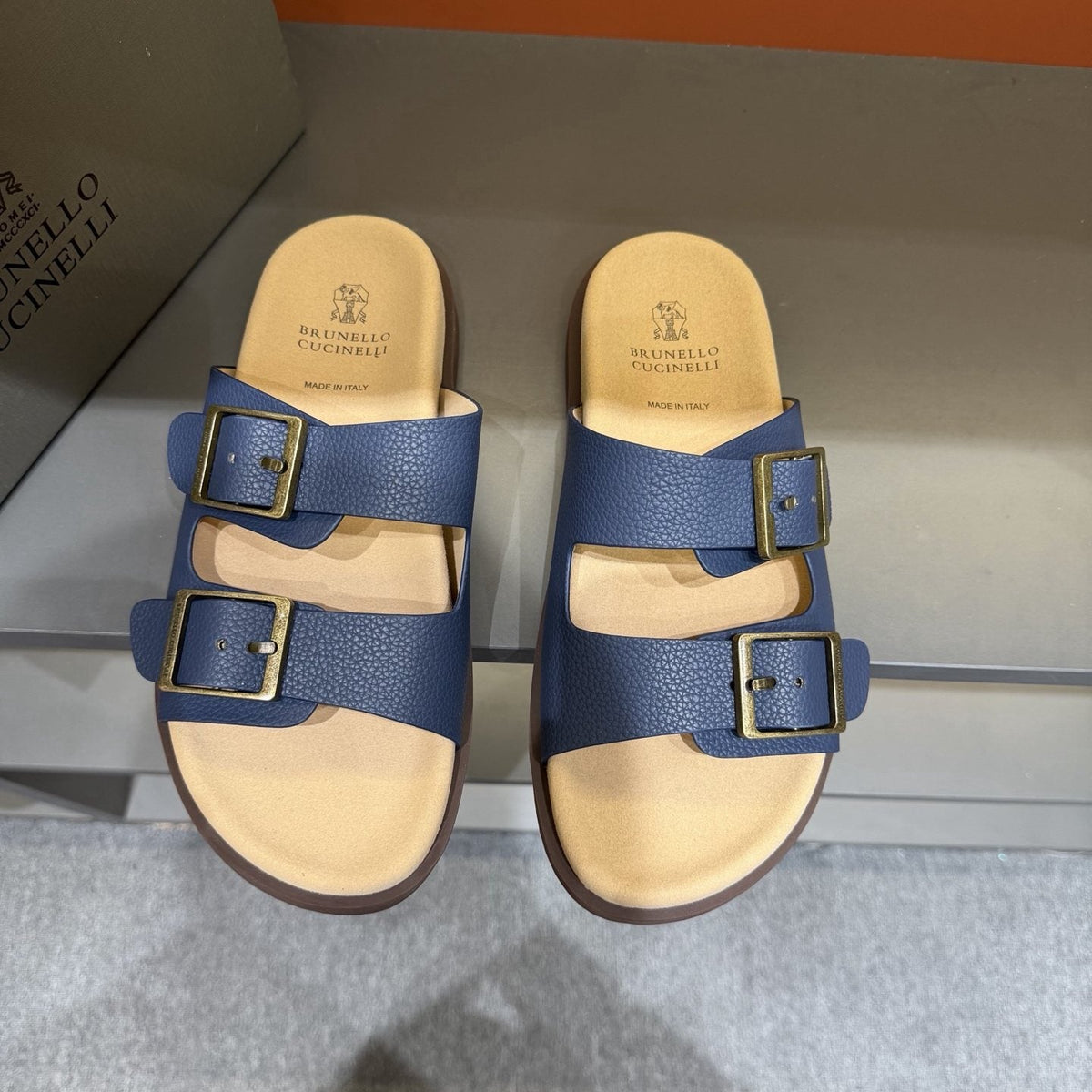Brunello Cucinelli Double-Buckle Slide Sandals — front