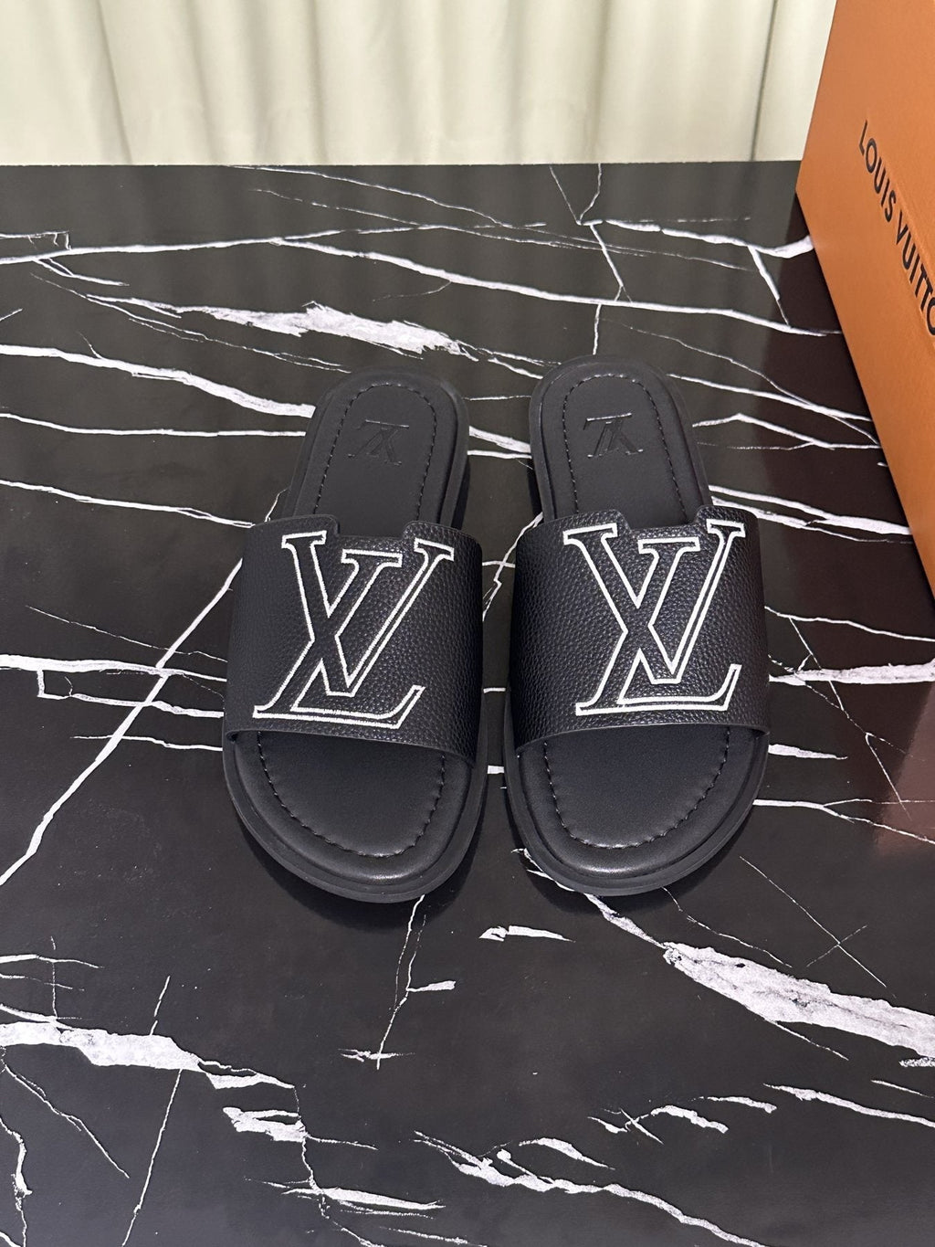 Louis Vuitton Logo Strap Slide Sandals — front