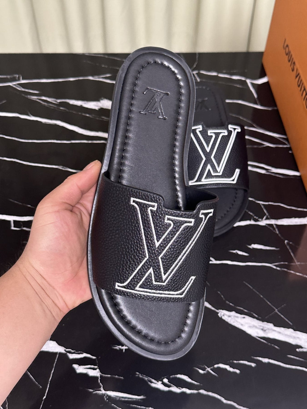Louis Vuitton Logo Strap Slide Sandals — back