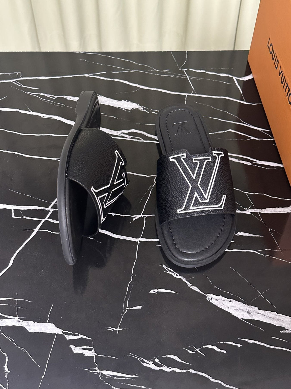Louis Vuitton Logo Strap Slide Sandals — front