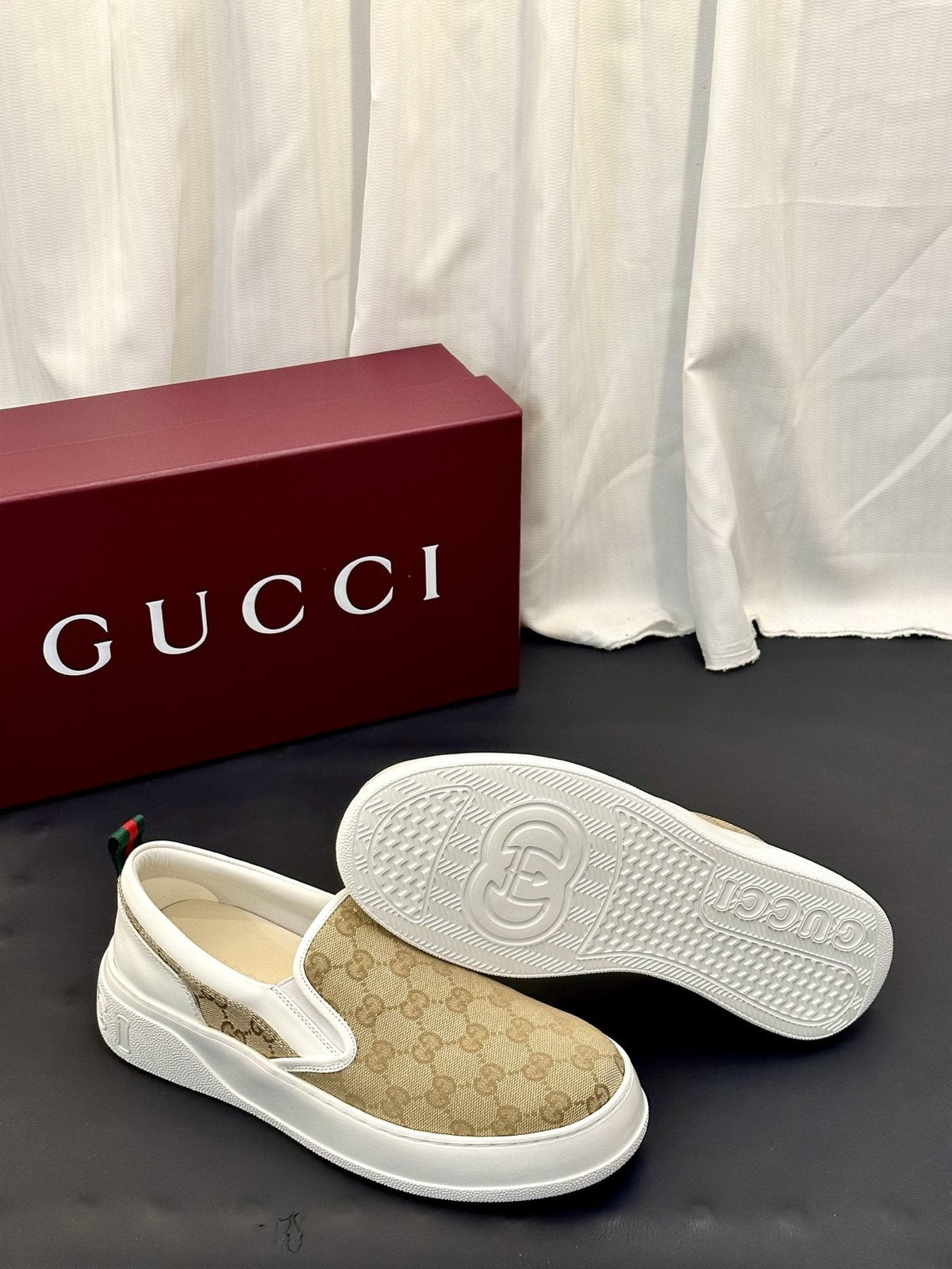 Gucci Patterned Slip-On Shoes — side