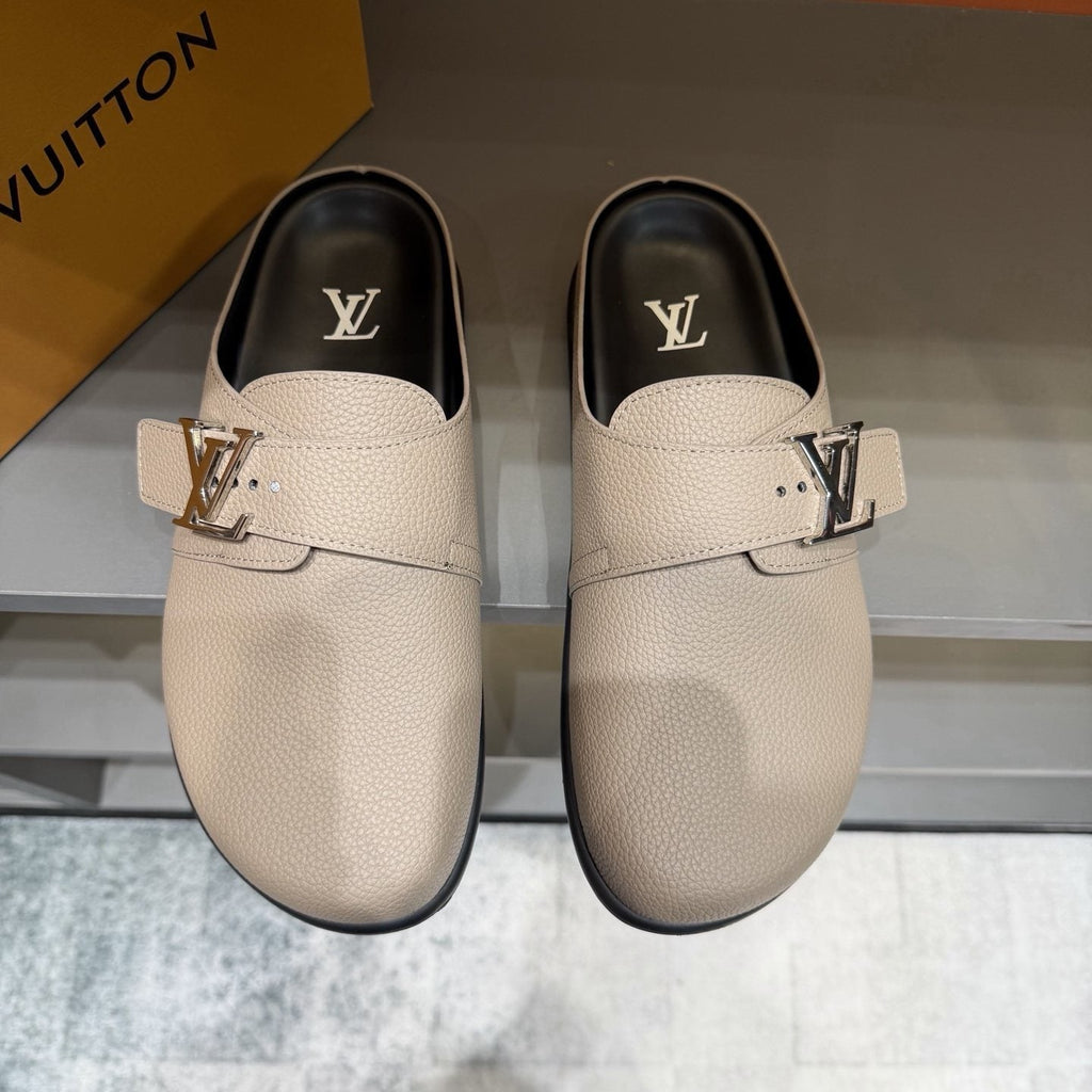 Louis Vuitton Textured Buckle Slide Sandals — front