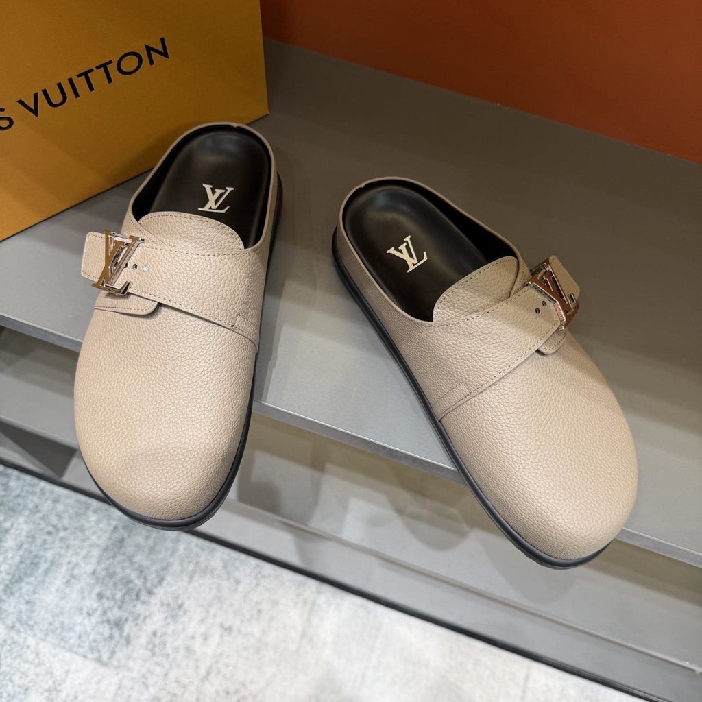 Louis Vuitton Textured Buckle Slide Sandals — front