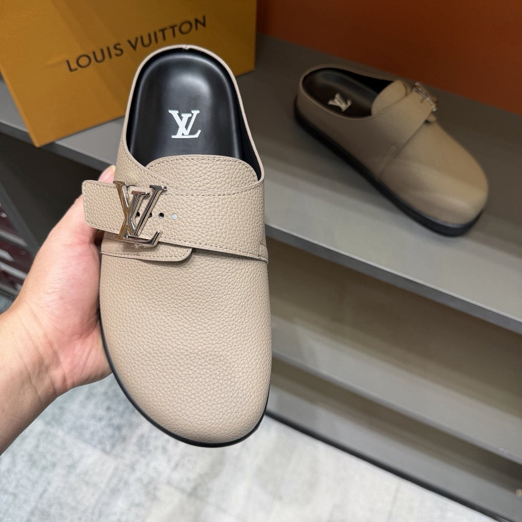 Louis Vuitton Textured Buckle Slide Sandals — front