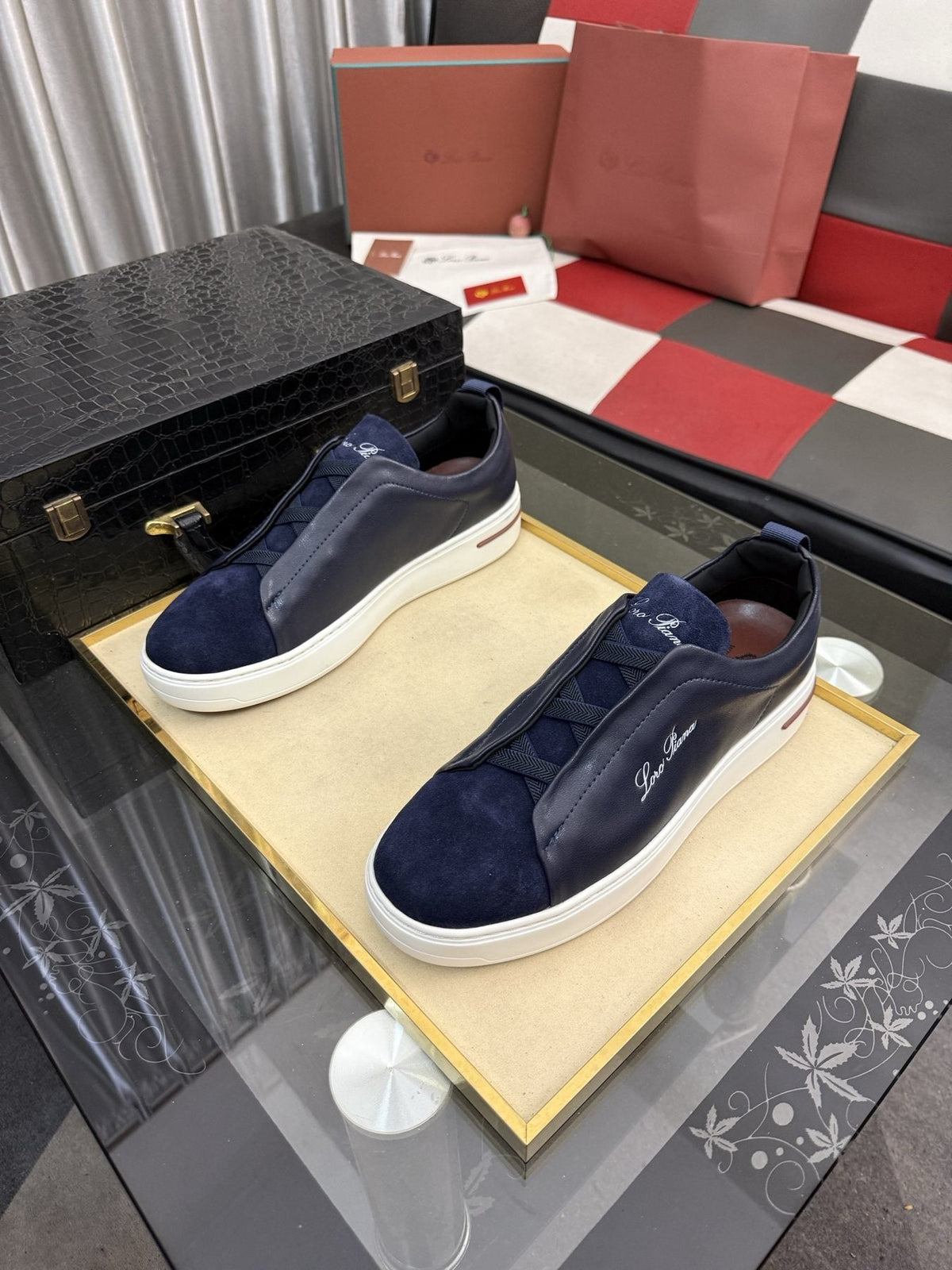Loro Piana Side-Logo Slip-On Sneakers — side