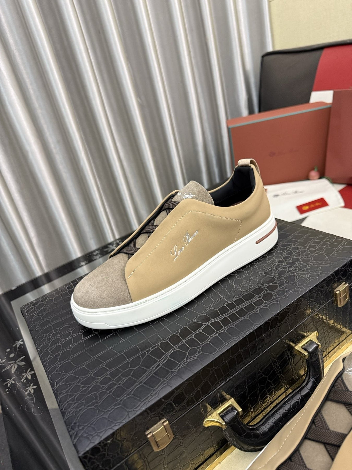 Loro Piana Side-Logo Slip-On Sneakers — front