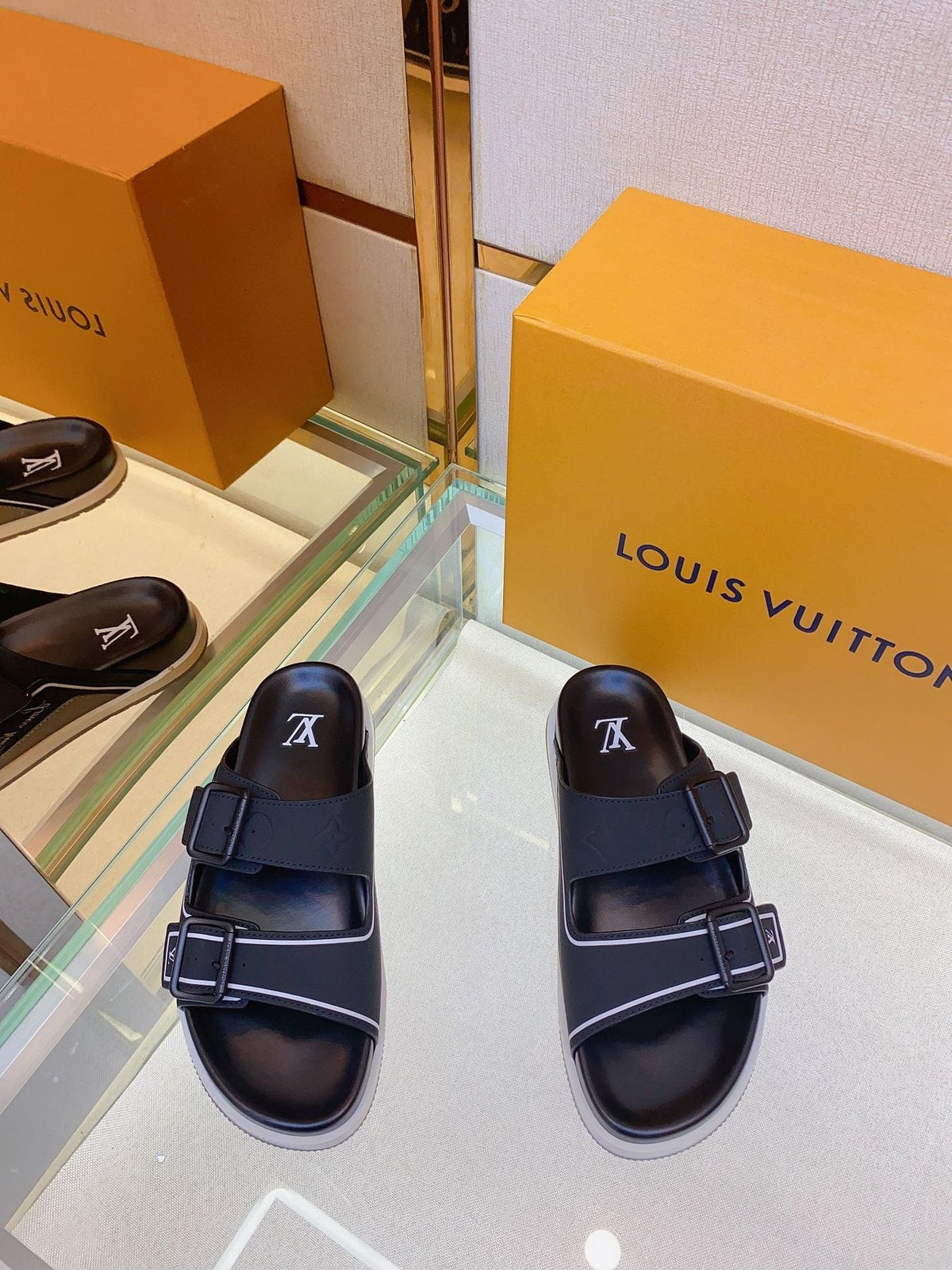 Louis Vuitton Two-Buckle Slide Sandals — side