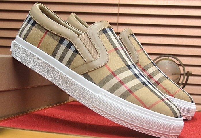 Burberry Beige Check Slip-On Sneakers — front