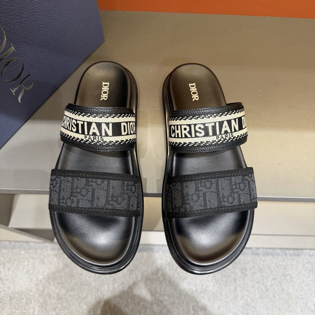 Dior Patterned Two-Strap Slide Sandals — front