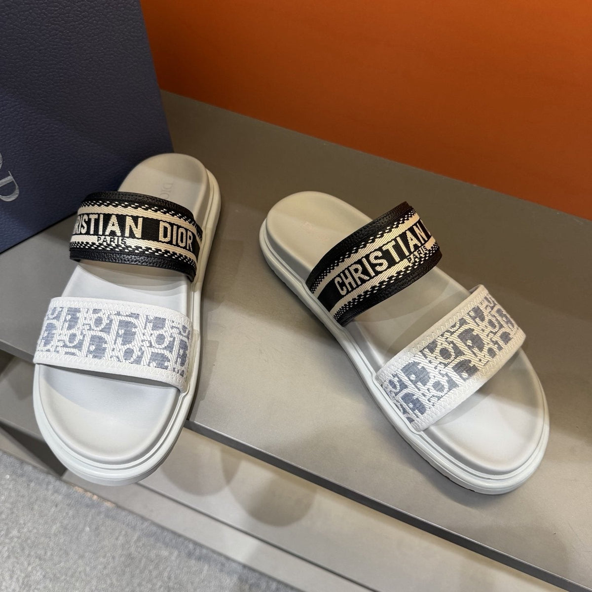 Dior Patterned Two-Strap Slide Sandals — front