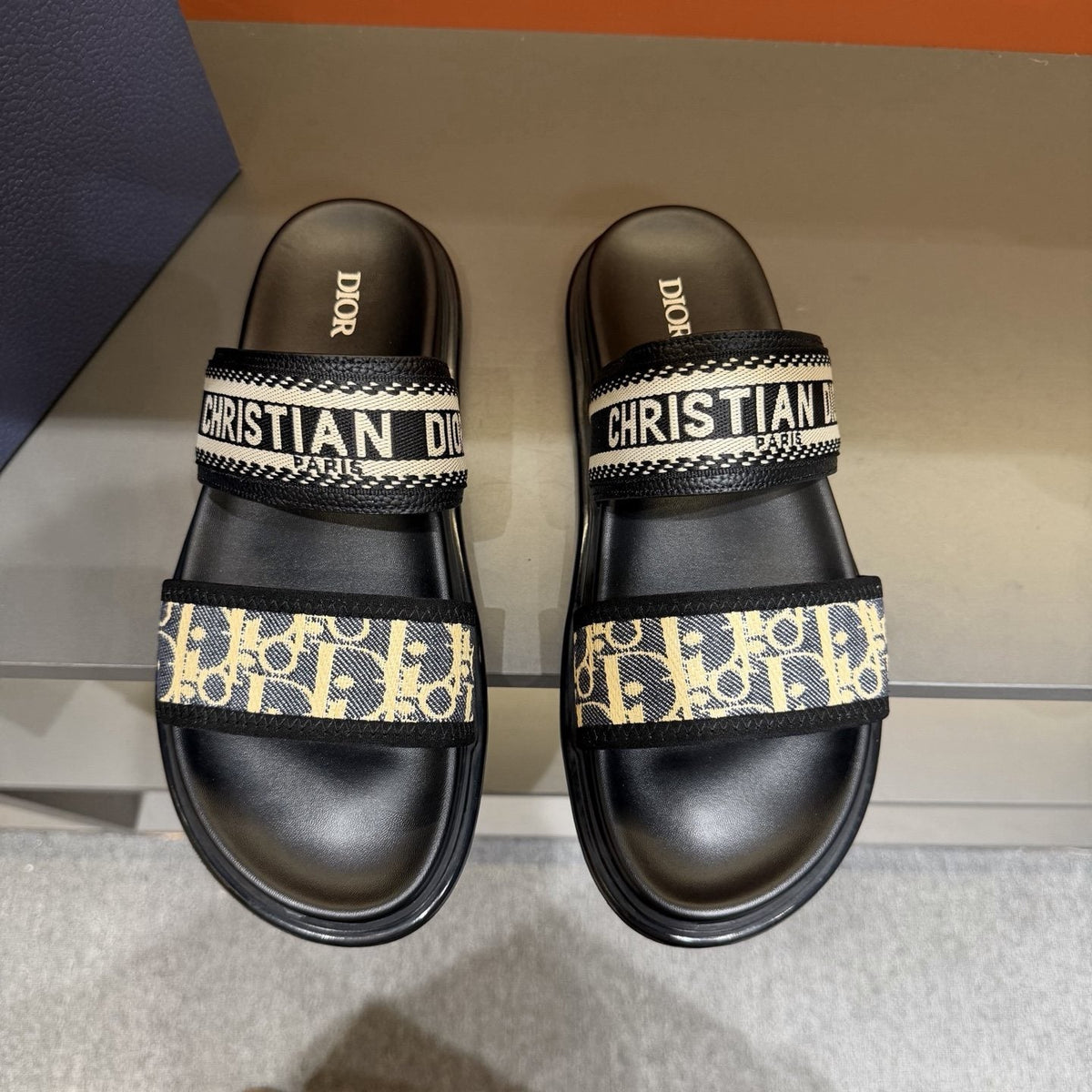 Dior Patterned Two-Strap Slide Sandals — front