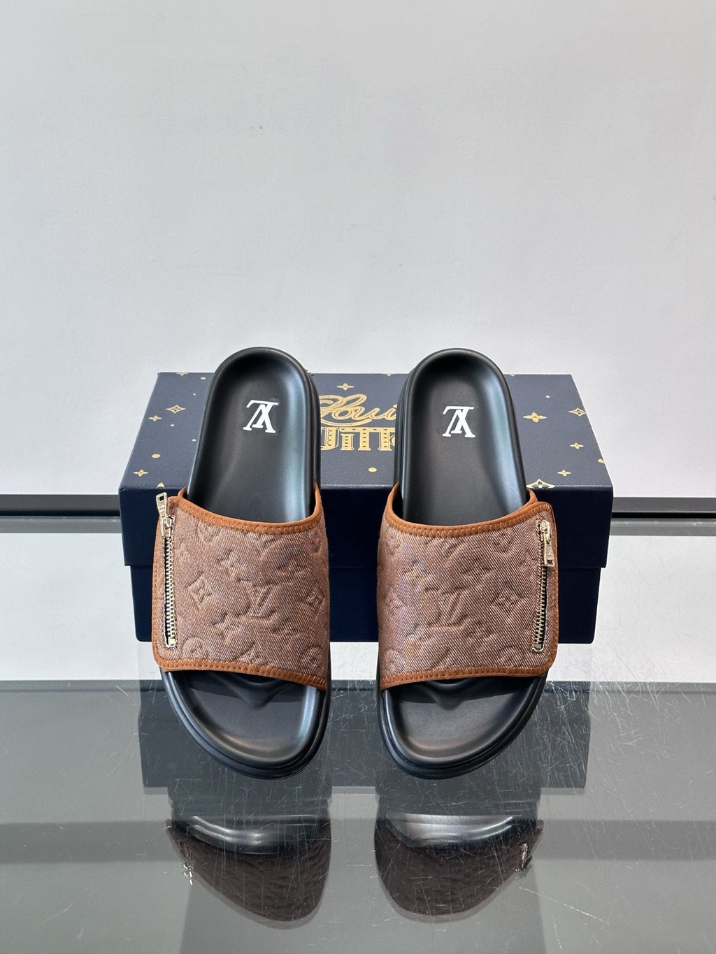 Louis Vuitton Embossed Monogram Slide Sandals — front