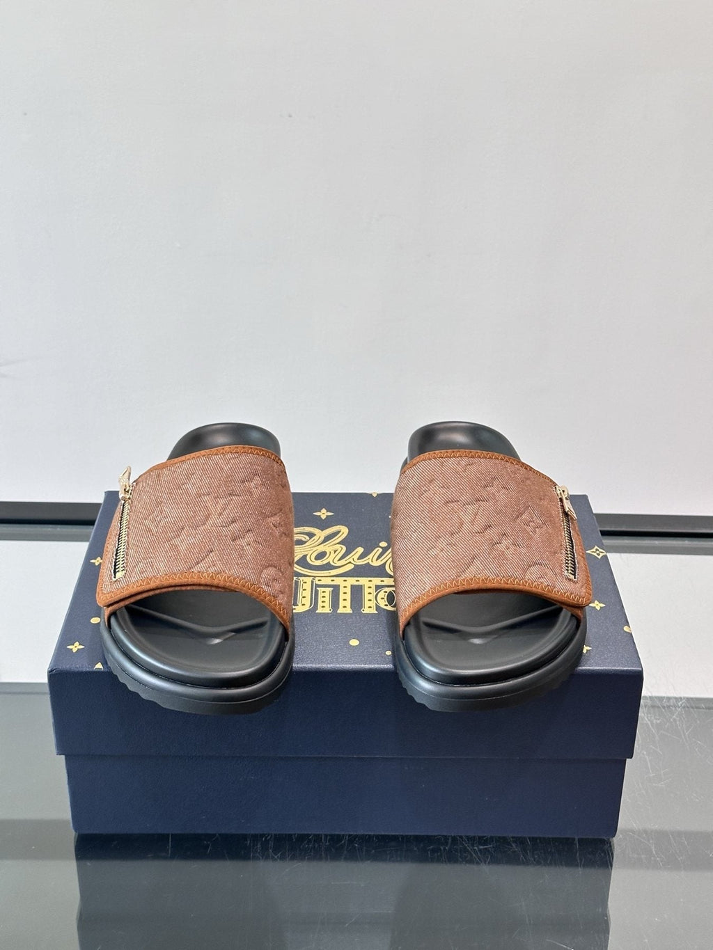 Louis Vuitton Embossed Monogram Slide Sandals — front