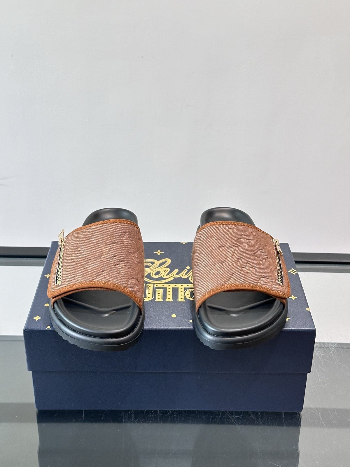 Louis Vuitton Embossed Monogram Slide Sandals — front