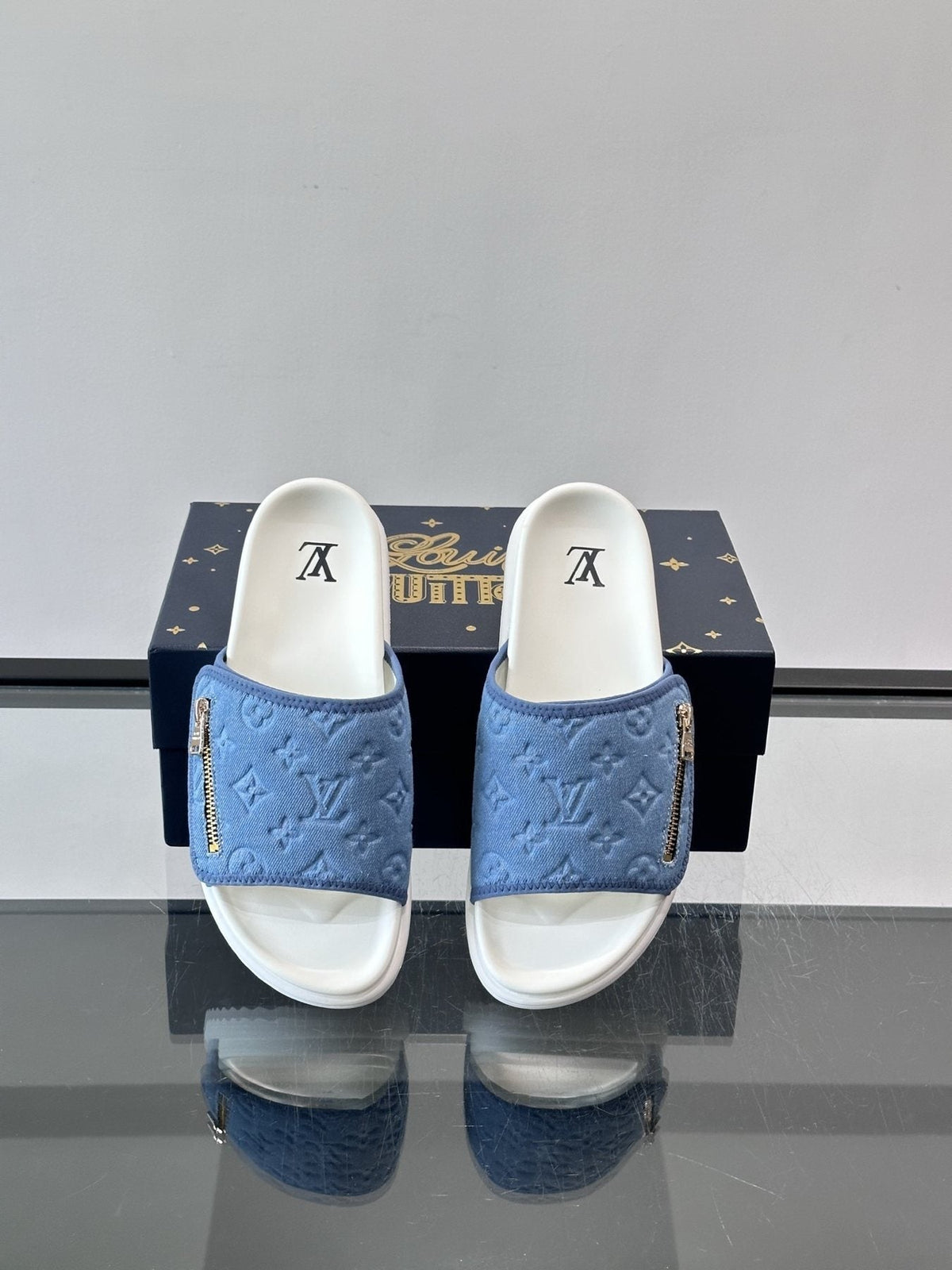 Louis Vuitton Embossed Monogram Slide Sandals — front