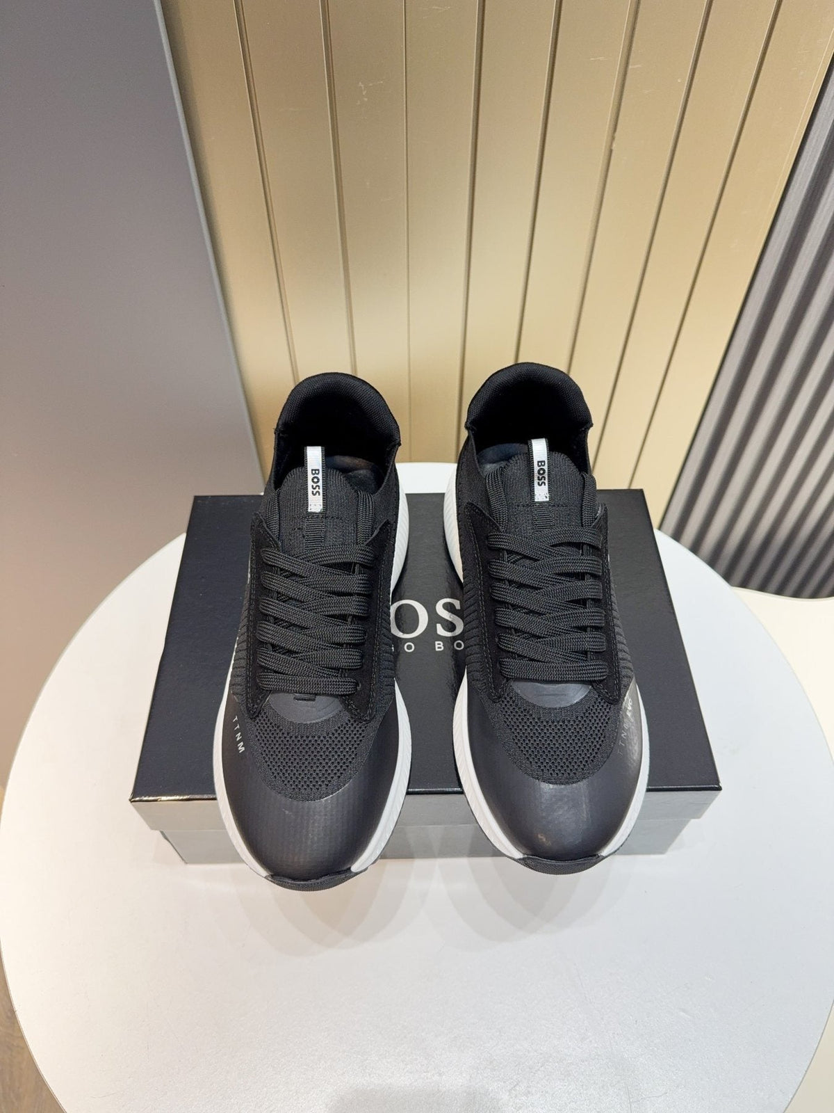 BOSS Knit Lace-Up Sneakers — front