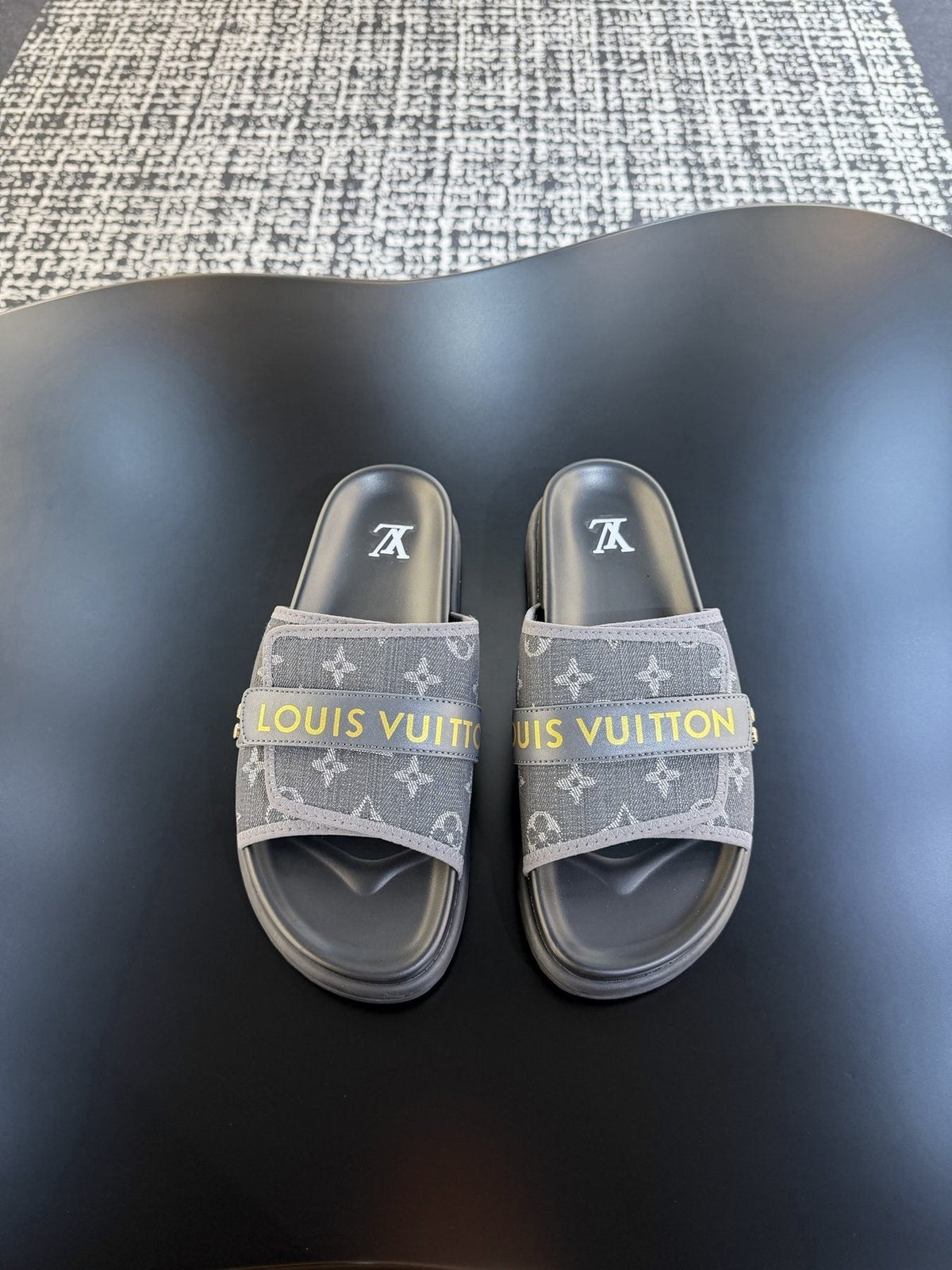 Louis Vuitton Patterned Strap Slide Sandals — front