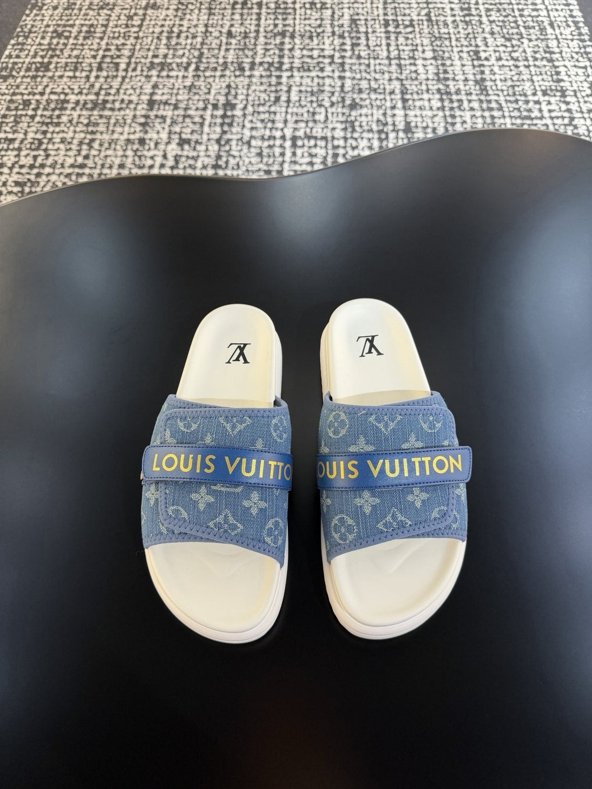 Louis Vuitton Patterned Strap Slide Sandals — front