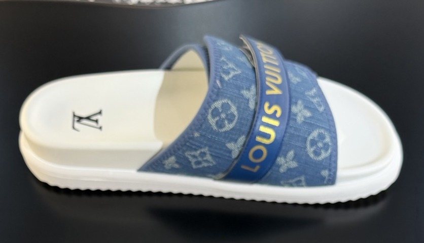Louis Vuitton Patterned Strap Slide Sandals — front