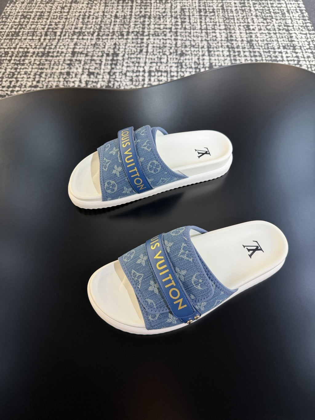 Louis Vuitton Patterned Strap Slide Sandals — front