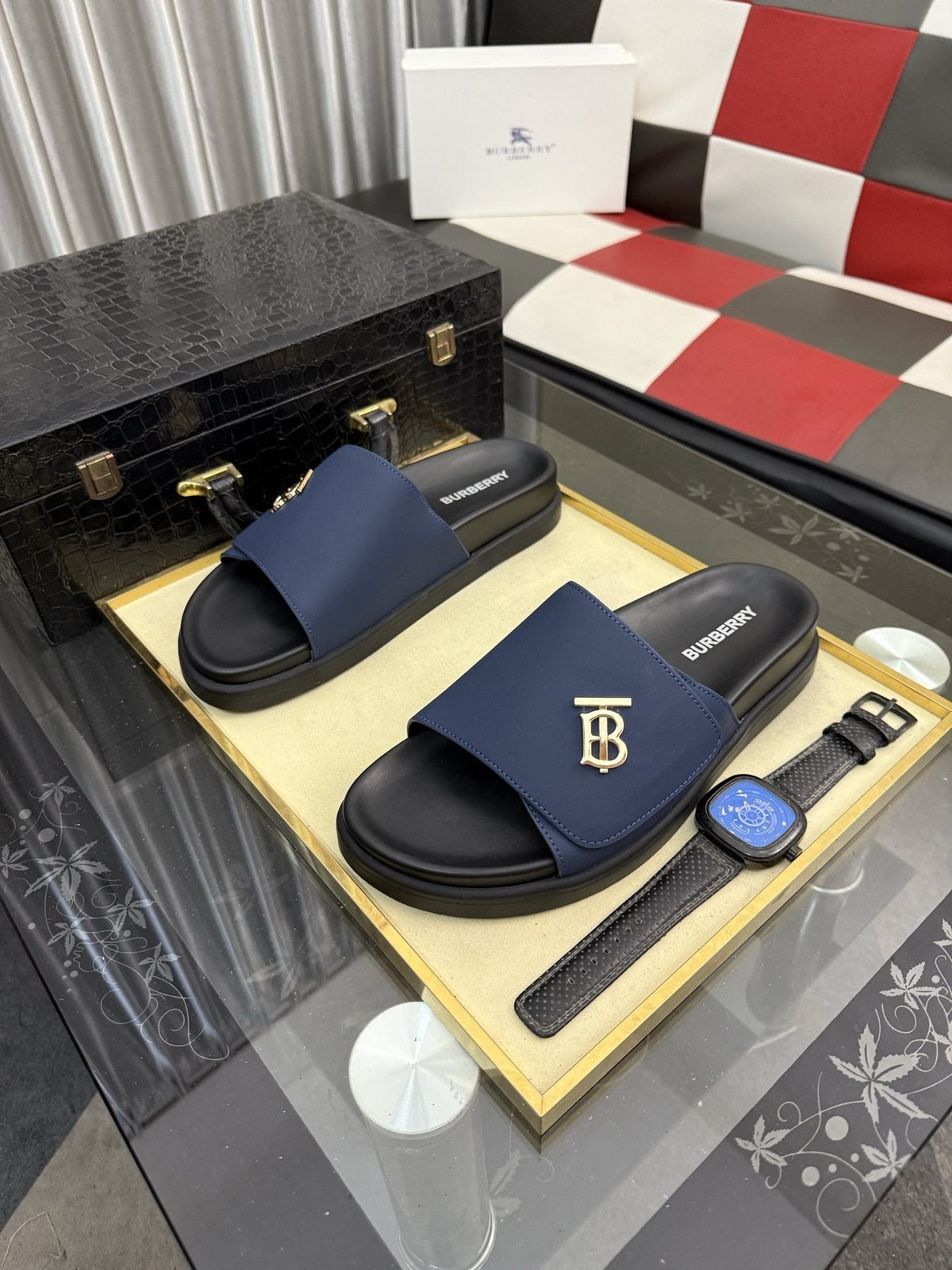 Burberry Monogram Slide Sandals — front