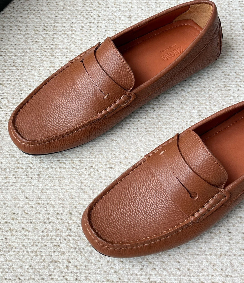 Zegna Pebbled Leather Penny Loafers — front