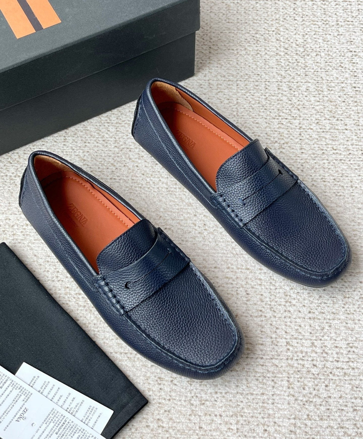 Zegna Pebbled Leather Penny Loafers — front