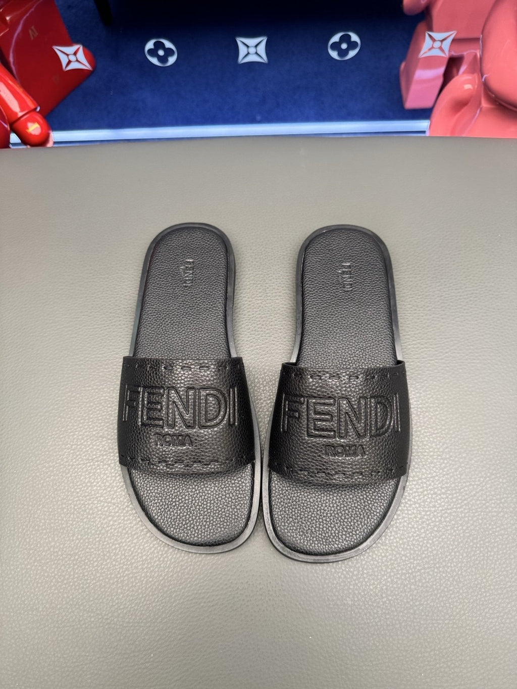 Fendi Embossed Logo Slide Sandals — front