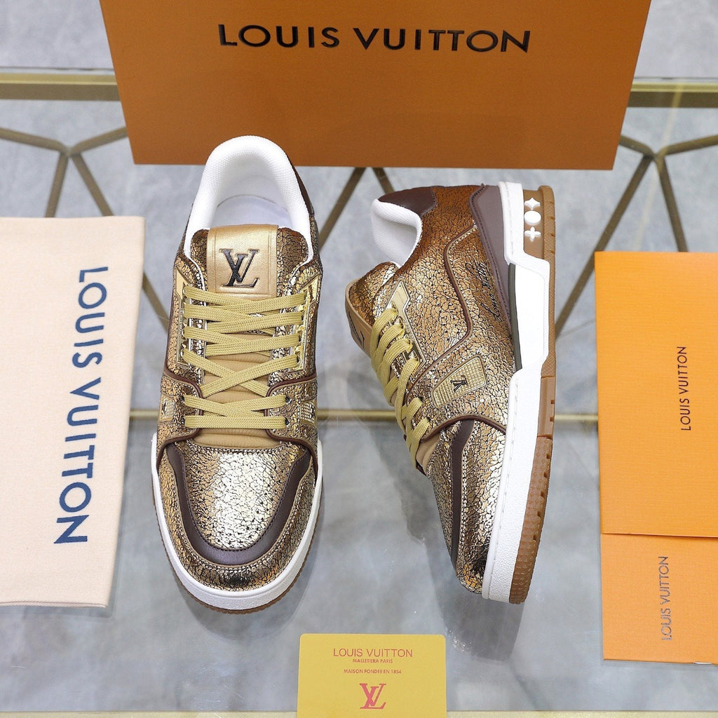 Louis Vuitton Metallic Crackle Low-Top Sneakers — front