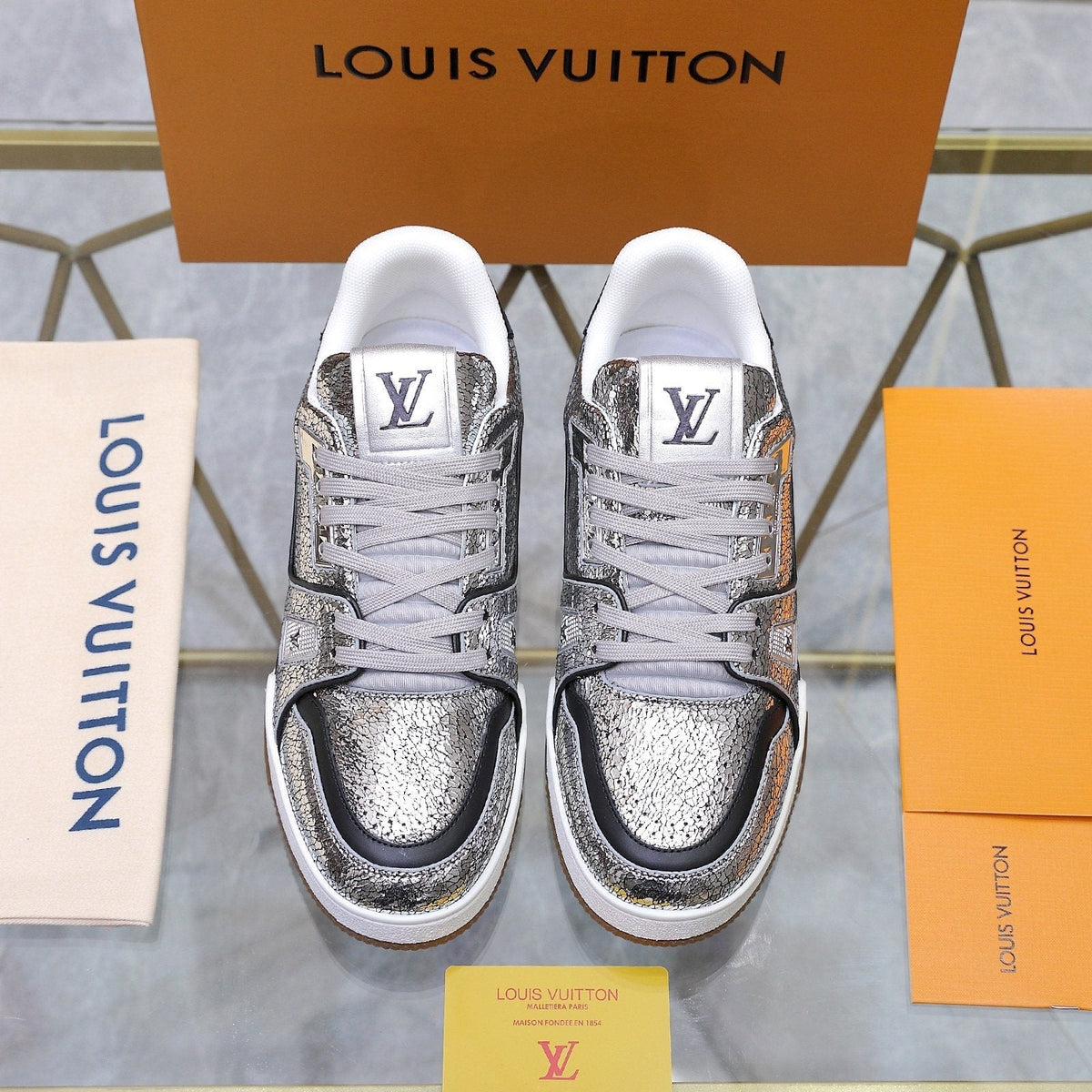 Louis Vuitton Metallic Crackle Low-Top Sneakers — front