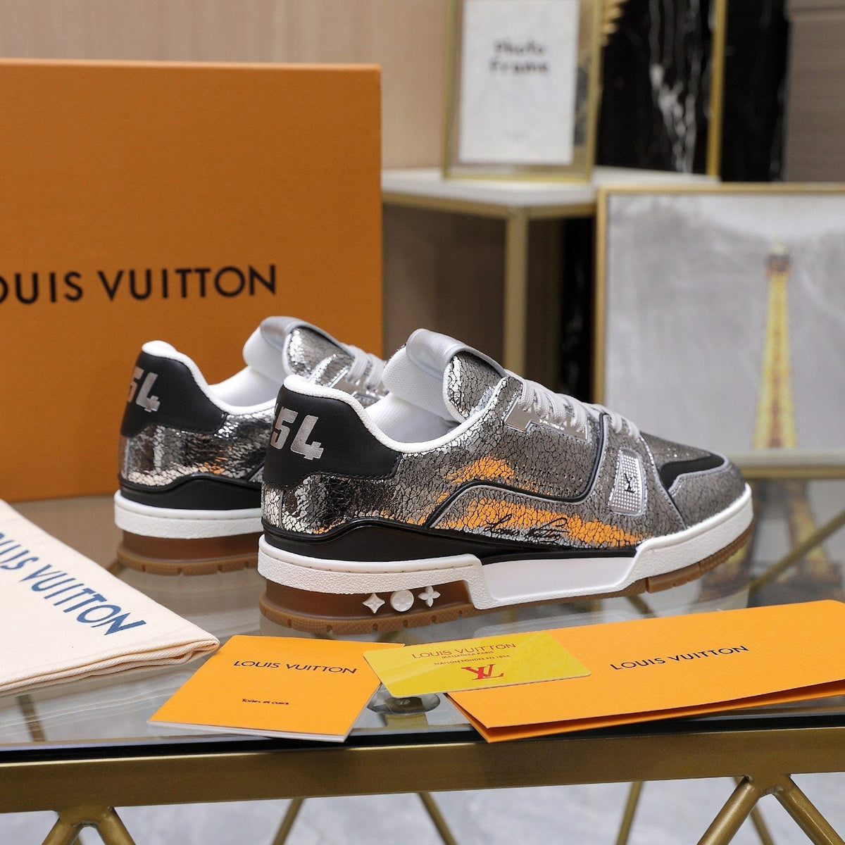 Louis Vuitton Metallic Crackle Low-Top Sneakers — side