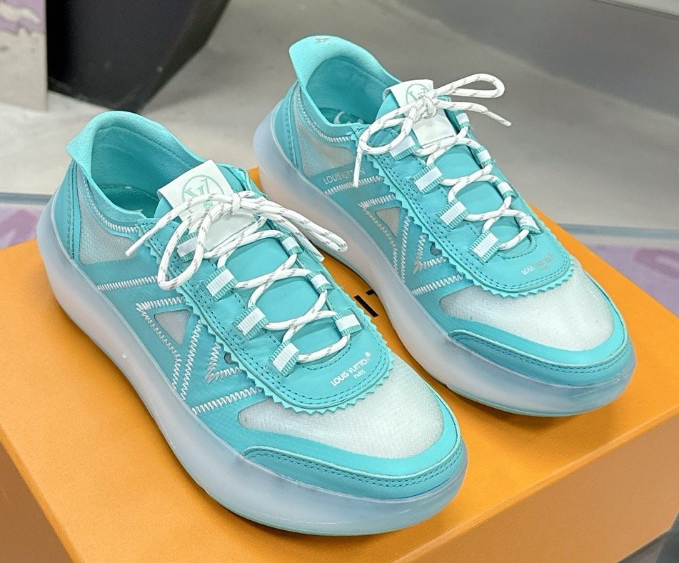 Louis Vuitton Aqua Blue and White Low-Top Sneakers — hero