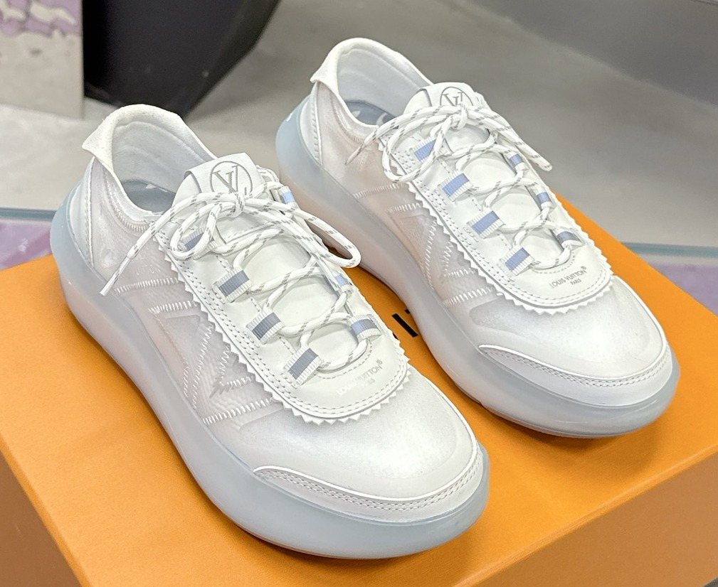 Louis Vuitton Aqua Blue and White Low-Top Sneakers — front