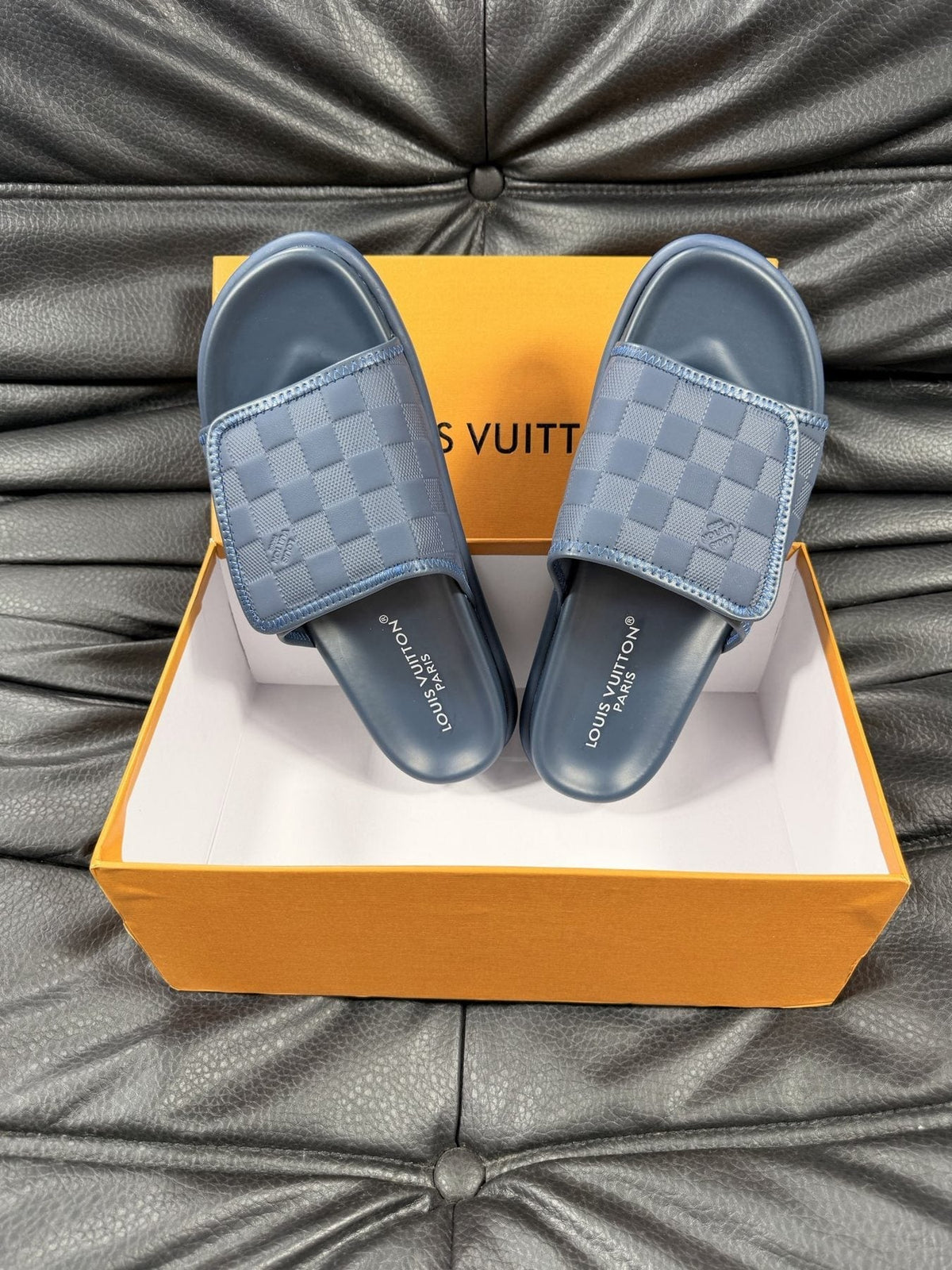 Louis Vuitton Woven Strap Slide Sandals — front