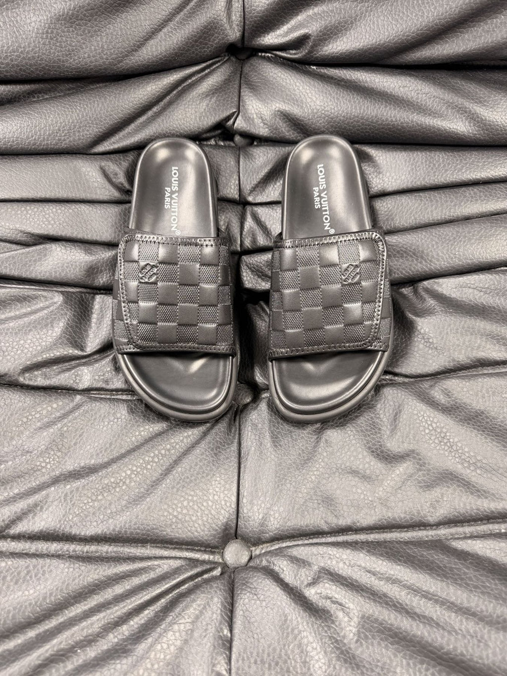 Louis Vuitton Woven Strap Slide Sandals — front