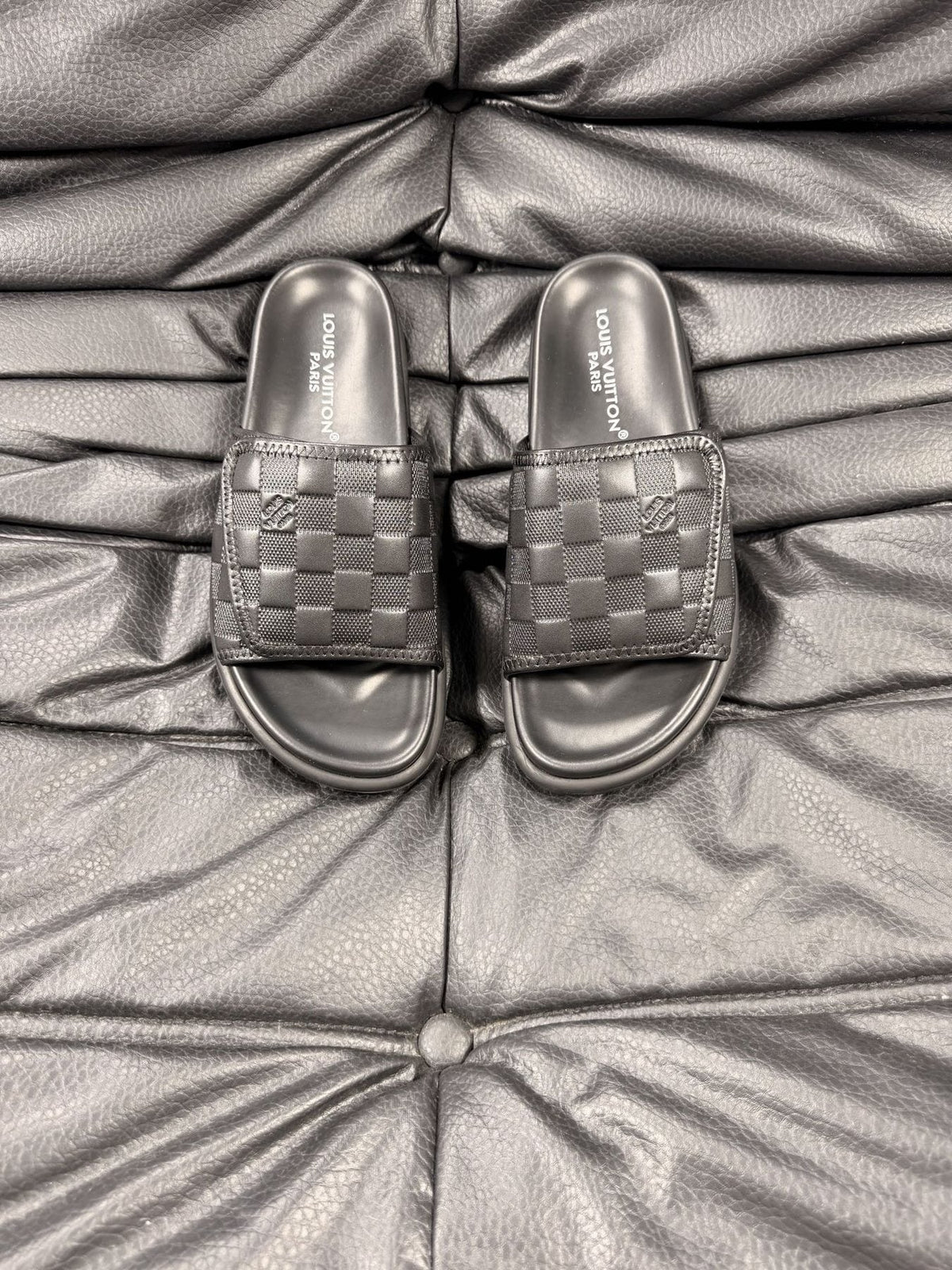 Louis Vuitton Woven Strap Slide Sandals — front