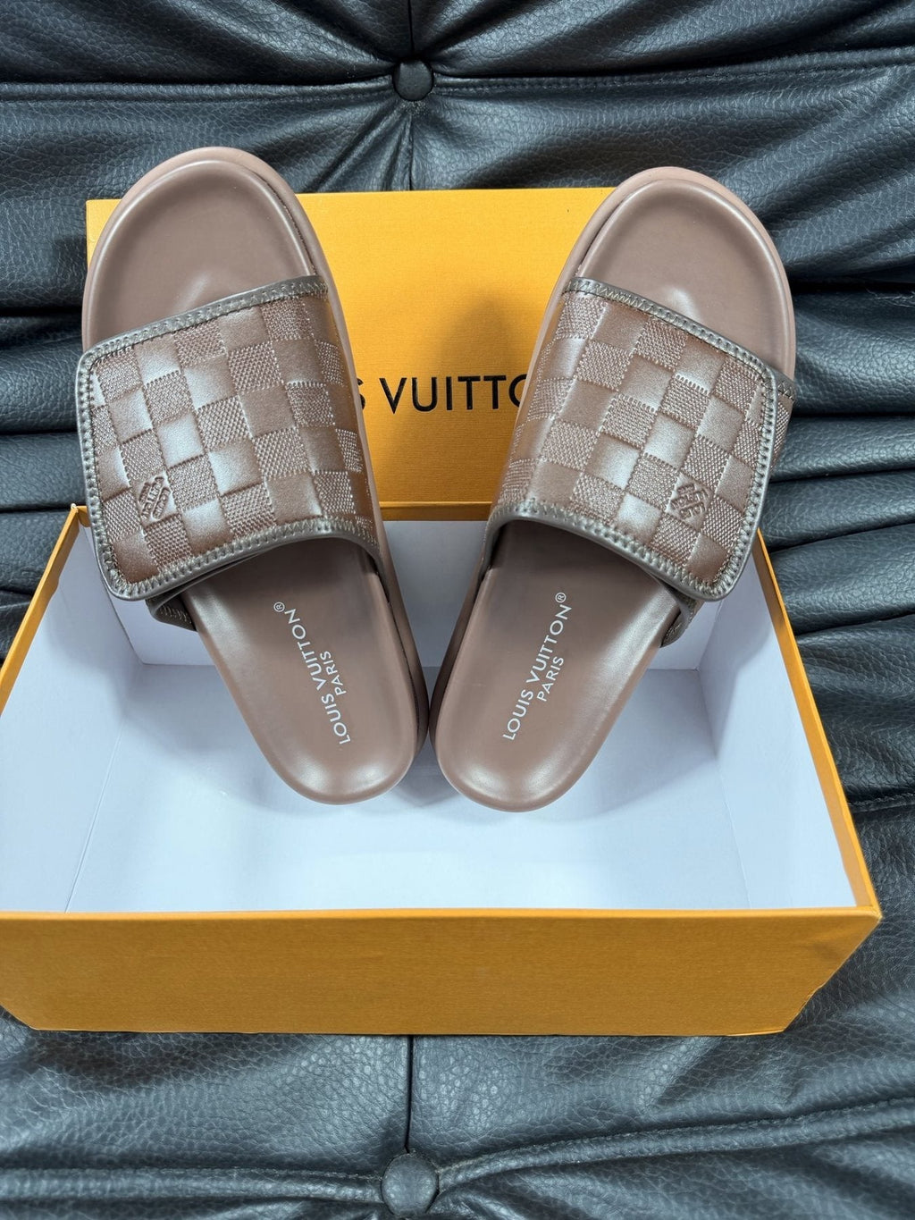 Louis Vuitton Woven Strap Slide Sandals — front