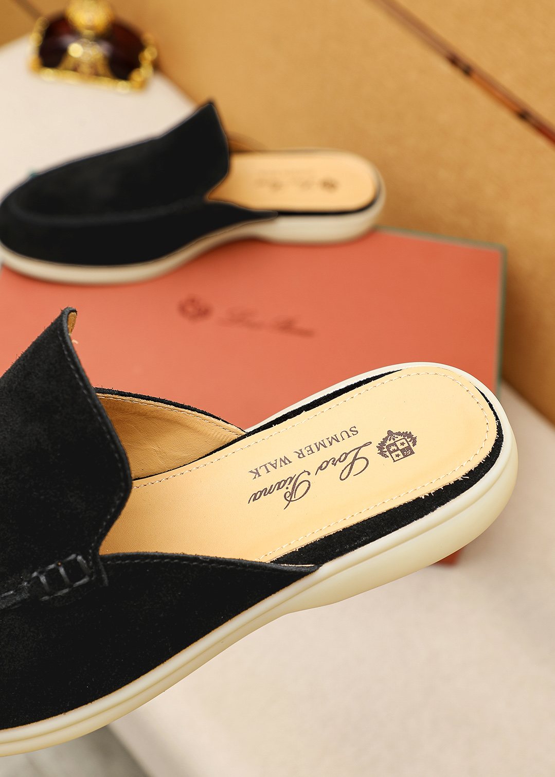 Loro Piana Suede Backless Loafers — detail