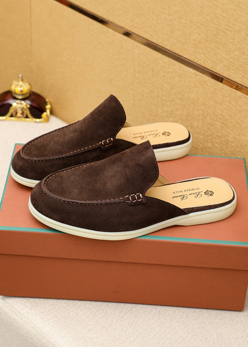 Loro Piana Suede Backless Loafers — front