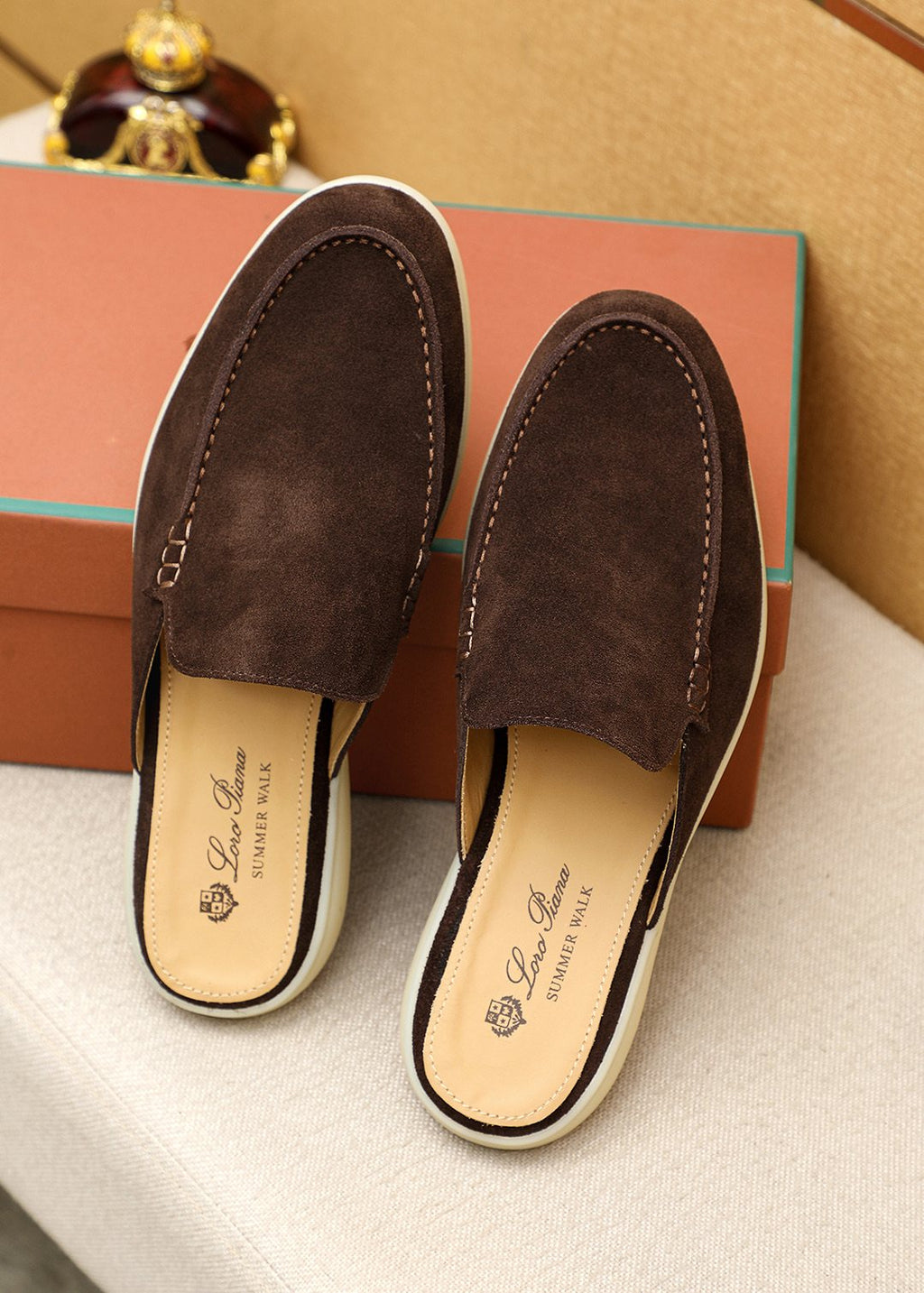 Loro Piana Suede Backless Loafers — front