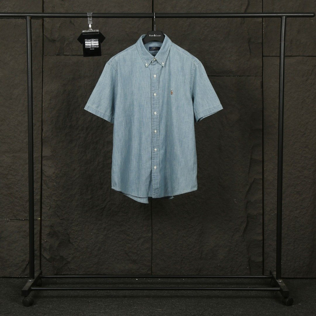 Test2-Ralph Lauren Slub Denim Short-Sleeve Button-Up Shirt — front