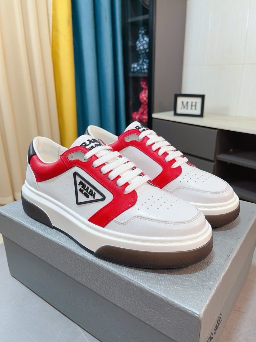 Prada Black, White & Taupe Low-Top Sneakers — front