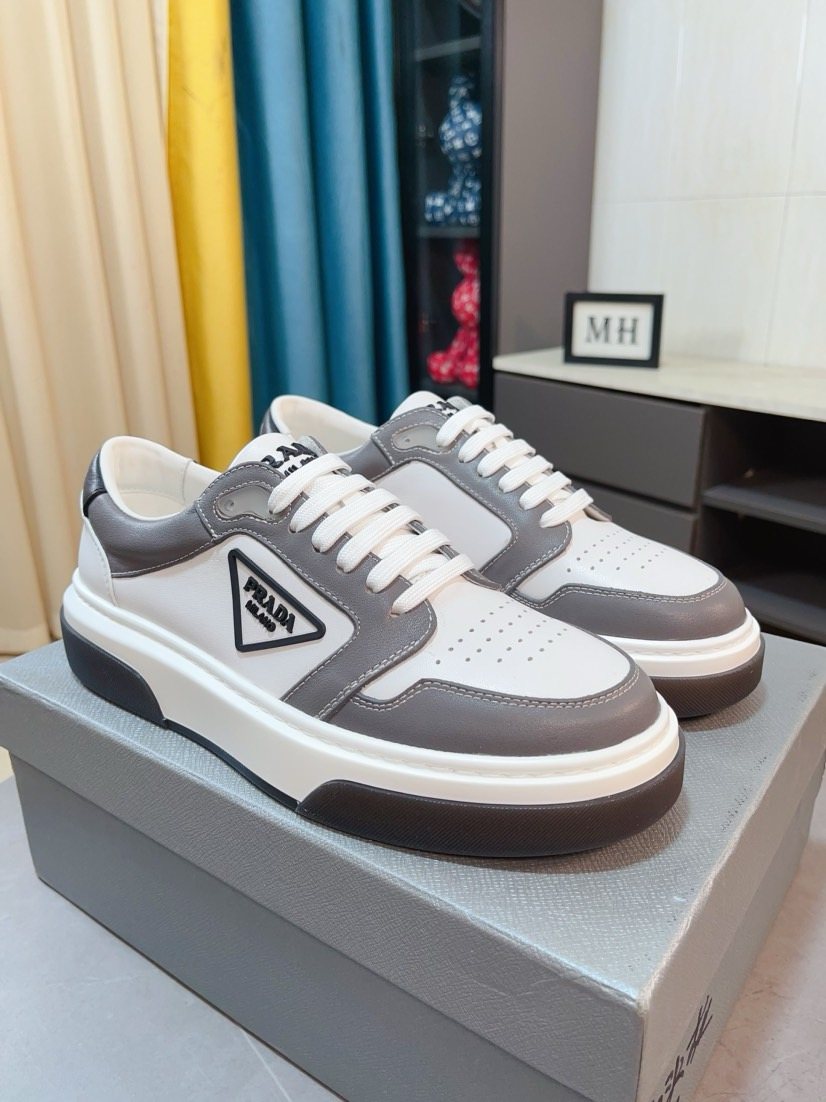 Prada Black, White & Taupe Low-Top Sneakers — front