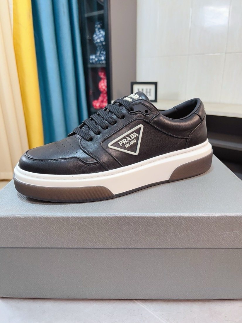 Prada Black, White & Taupe Low-Top Sneakers — front