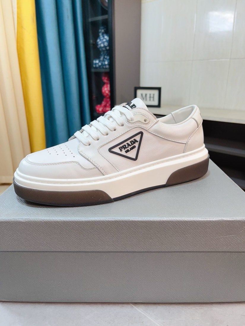 Prada Black, White & Taupe Low-Top Sneakers — front